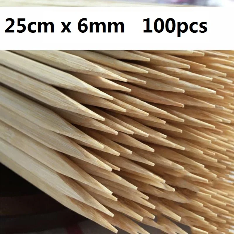 100-300pcs Disposable Bamboo Skewers Natural Wood Flat BBQ Skewer Sticks Party BBQ Accessories Restaurant Utensils 25cm*6mm