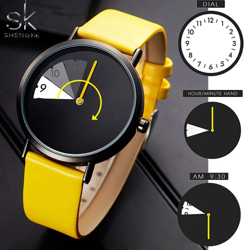 

Creative Minimalist Women Watch Single Analog Quartz Wristwatch Lady Clock Rotate Leather Band Women Watches relogio feminino