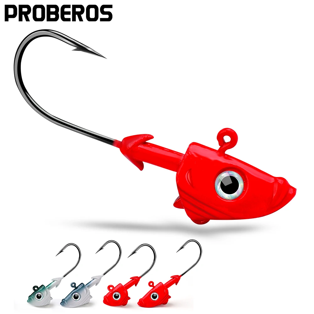 

PROBEROS 50pcs/lot Fish Head Hooks 21.5g-32.5g Jig Head Fishhooks Saltwater Jigging Fishing Hooks For Soft Worm Baits Barbed