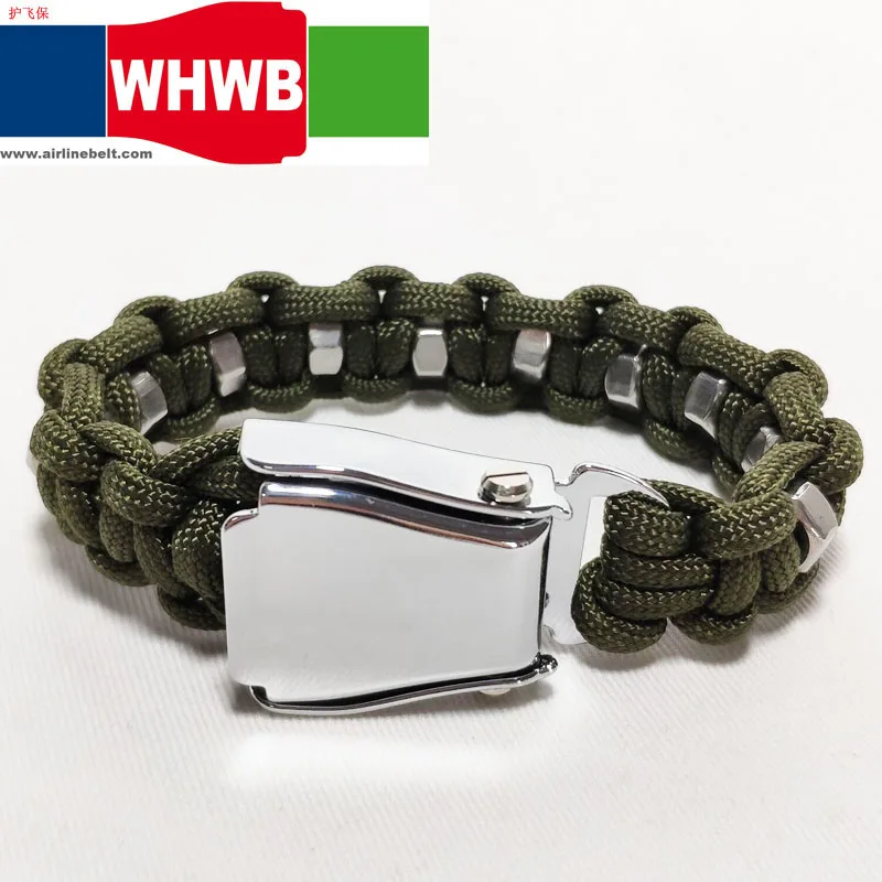 Army green Nut Airbus Boeing airplane belt buckle Survival strap paracord bracelet gear braided umbrella rope kit wristband - Название цвета: Army green no logo