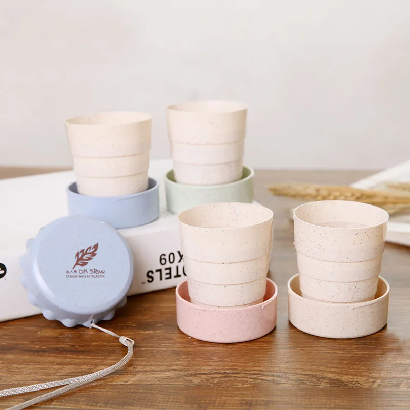 

Travel portable creative mini folding cup wheat telescopic cup with lid outdoor travel wash water cup