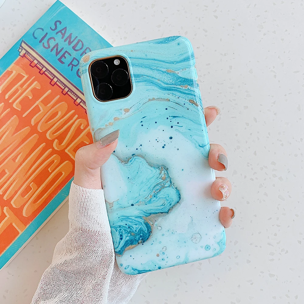 Чехол для телефона для iPhone 11 Pro Max XR XS Max 6 6S 7 8 Plus X Глянцевая трещины мрамор мягкий IMD полный корпус противоударный чехол