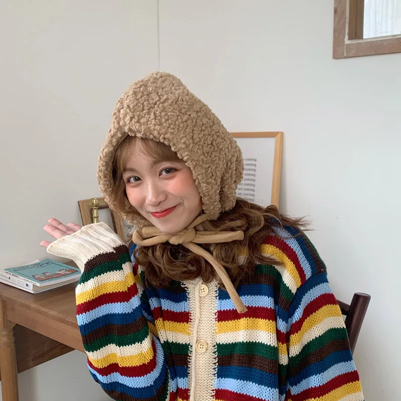 

Women's Hat 2019 New Winter Cute Japanese Loli All-round Warm Thick Lamb Windproof Ear Protector Girl Winter Hat Bomber Hat