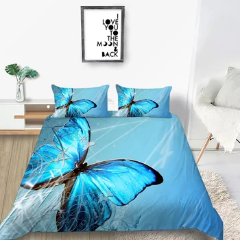 

Blue Butterflies Bedding Set Queen Beautiful Mysterious 3D Duvet Cover King Twin Full Single Double Unique Design Bed Set