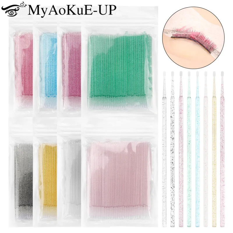 100pcs/Bag Disposable Micro Brush Eyelashes Extension Individual Lash Removing Swab Crystal Stick Cotton Buds For Ear Cleaning 100pcs disposable double headed cotton swab micro brush kapok ear cleaning stick eyelash extension glue removal tool wholesale