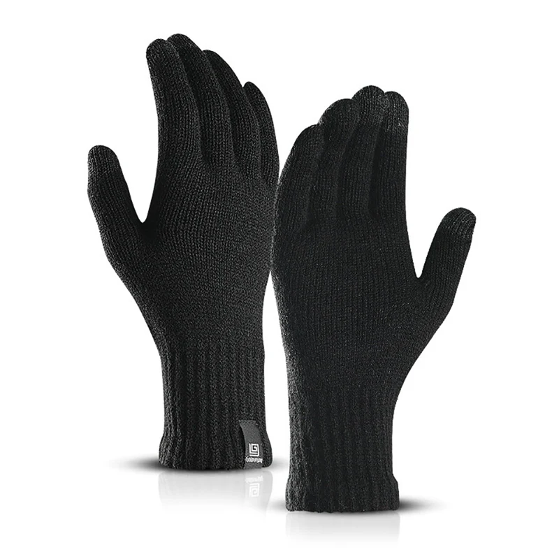 Зимние вязаные шерстяные перчатки с сенсорным экраном, теплые короткие плюшевые перчатки с подкладкой, спортивные перчатки для велоспорта, варежки, перчатки для велоспорта - Цвет: Черный