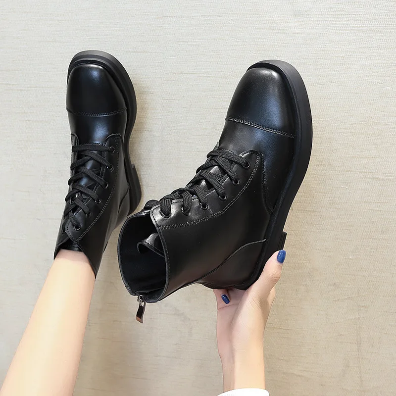 

Martin Boots Women's Women's-Style Chunky-Heel Low Heel Martin Boots England 2019 Autumn Lace-up Retro Versatile Martin Boots Wo