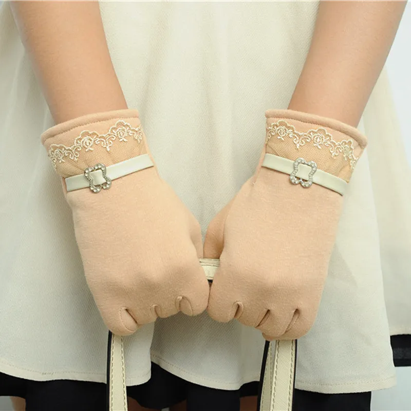 cream color Зимние перчатки для сенсорного экрана женские и мужские теплые эластичные варежки смесь хлопка полный палец Guantes женский крючком Luvas утолщаются - Цвет: cream color