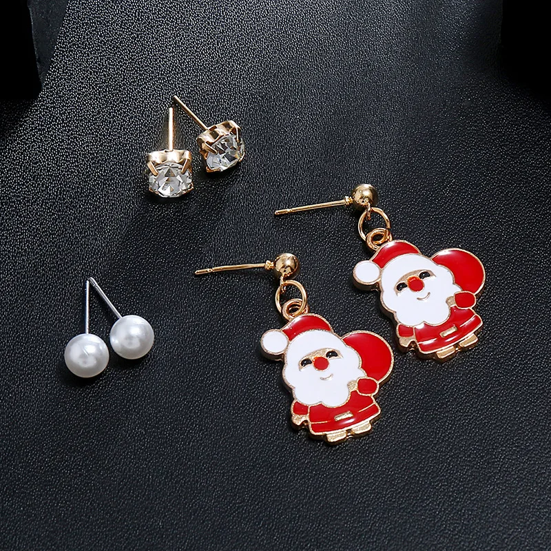 

fashion sweet temperament combination set earrings new elk Christmas tree snowman bell drop oil earrings for women fine jewelry