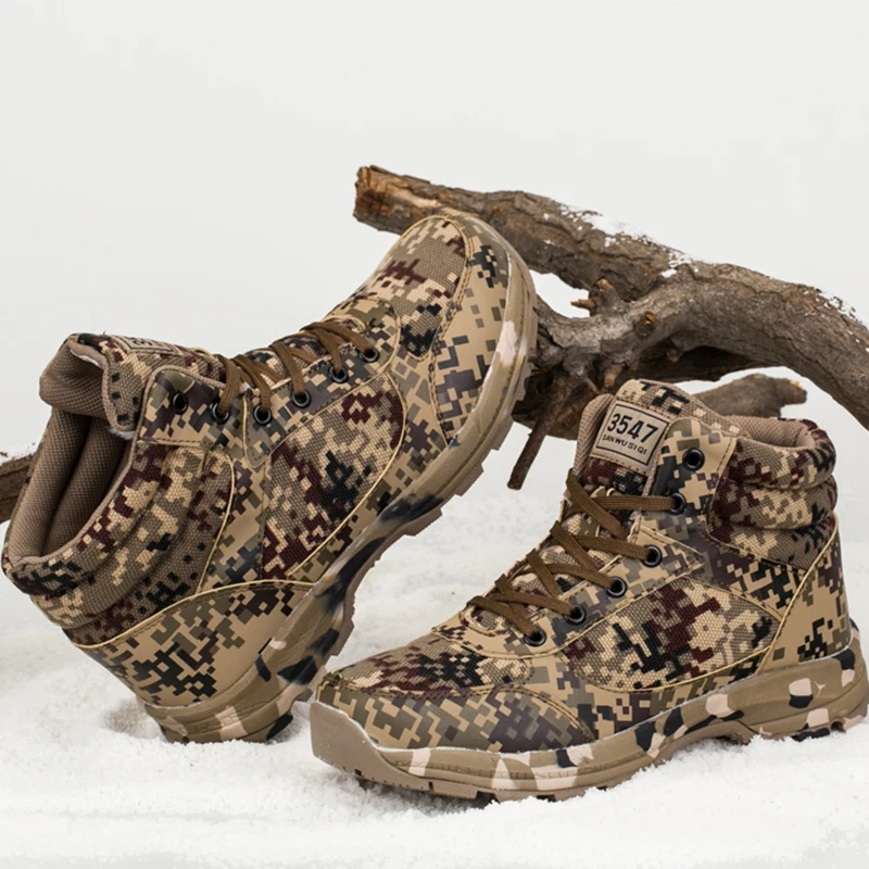 Мужские военные ботинки камуфляжные зимние ботинки теплые бархатные уличные походные ботинки тактические Спортивные походные мужские нескользящие легкие ботинки