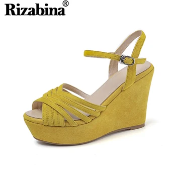 

Rizabina Fashion Women Sandals Shoes Summer Real Genuine Leather Platform Shoes Women Designer Heels Buckle Footwear Size 34-39