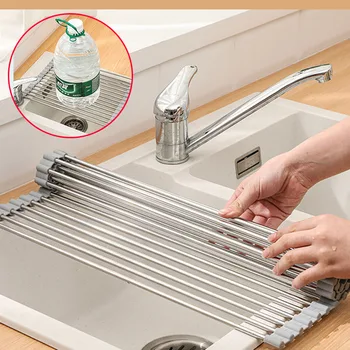 

Folding Drain Rack Dish Drainer Adjustable Fruit Vegetable Dryer Tray Over Sink Drying Rack household Kitchen Organizer for VIP