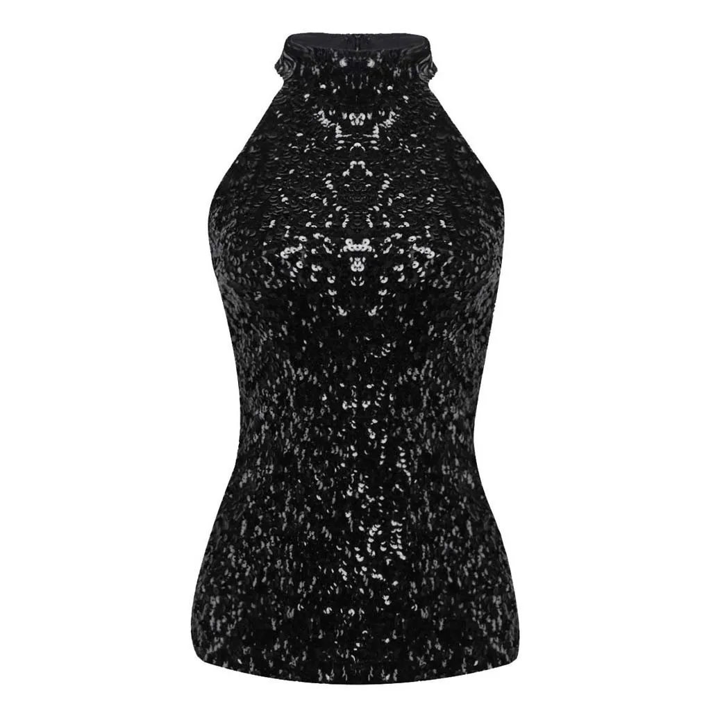 Women Tshirt Sequins Tank Top Sexy Vest Top Summer Embellished Sparkle Tanks Camiseta Mujer Top Women Harajuku Shirt Haut femme