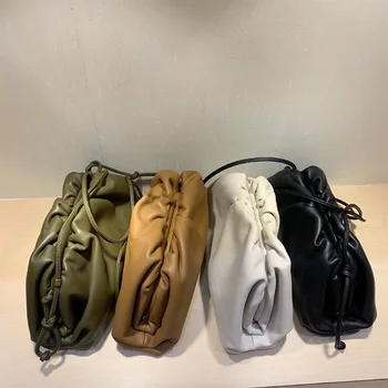 

22/38cm Small/Large PU Leather Pouch Handbag Women 2020 Soft Purse Clutch Bags Evening Party Purse Women Trend Ruched Cloud Bags
