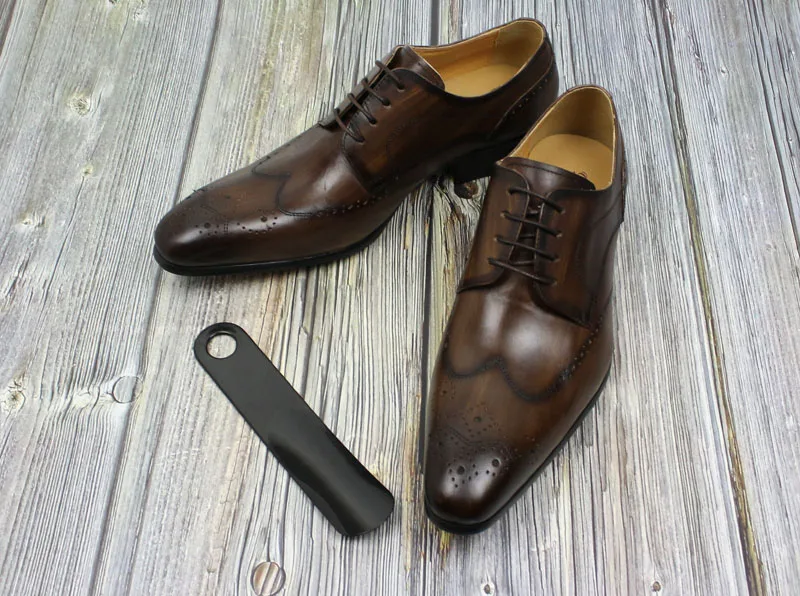 Handmade Men Dress Shoes Genuine Leather Derby Shoes Black Brown Pointed Business Office Work Lace Up Men's Formal Shoes Male