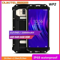 Ударопрочный смартфон OUKITEL WP2, 4 ГБ+64 ГБ, MT6750T восемь ядер, 6-дюймовый дисплей 18:9, 10000 мАч, сканер отпечатков пальцев, водозащита IP68, пылезащищенн...