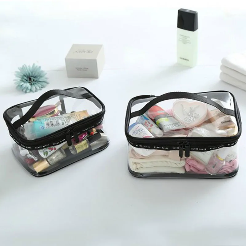 Portable Women Transparent PVC Cosmetic Bag Zipper Travel Makeup Beauty Wash Organizer Toiletry Storage Kit Large Make Up Case