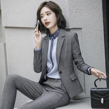 

England Style Grain Occupation Suit Female Slim Fit Long Sleeve Small Suit Suit Autumn Positive Pack Pants