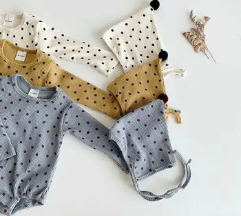 

2020 Wholesale Baby Girls Boys Dots Romper With Hat Spring Fashion Toddler Jumpsuit Kids Clothes 6-24m