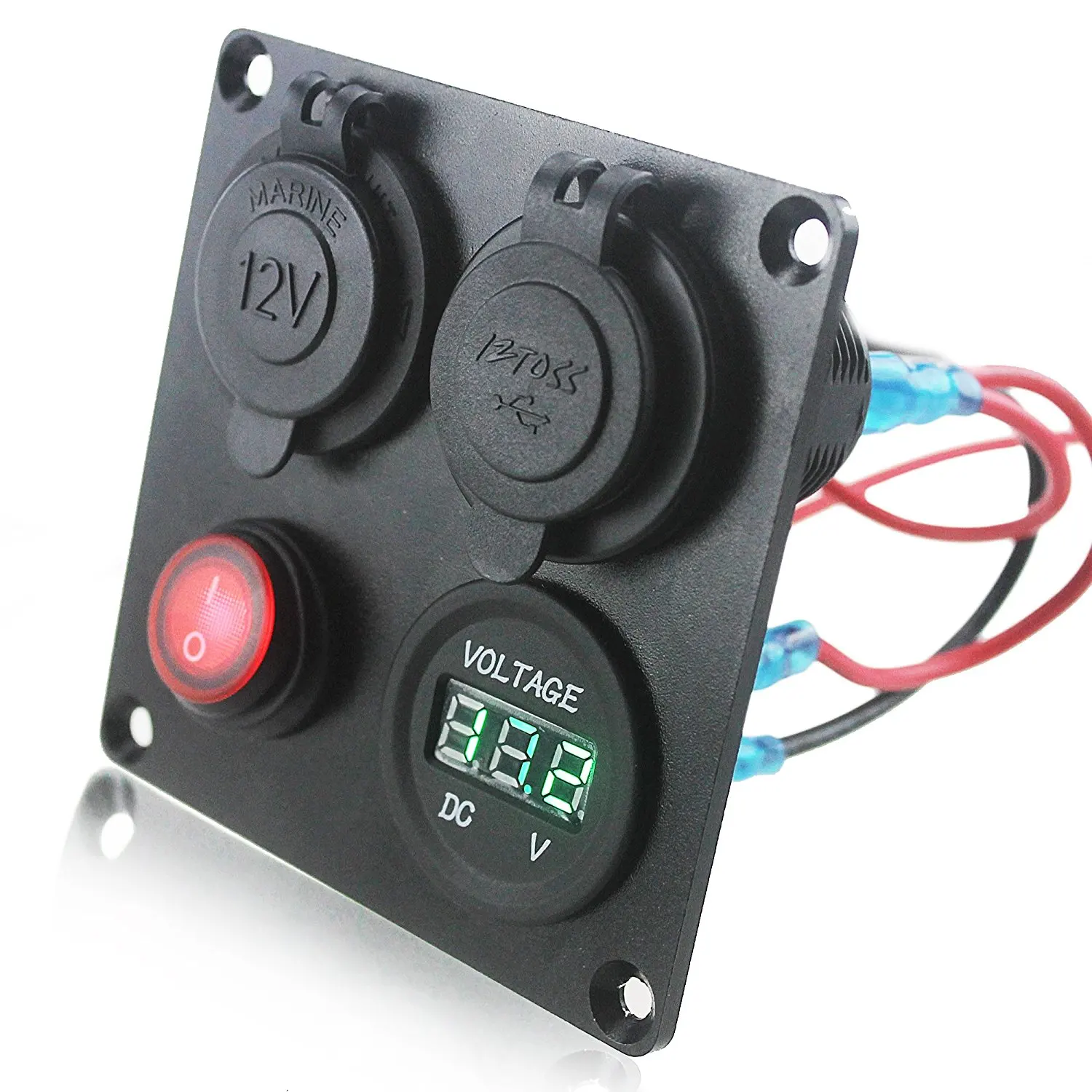 DIY 12-24V Voltmeter Cigarette Lighter 4.2A Dual USB Charger Switch 4 Hole Aluminum Panel Plate for Truck Boat Marine Trailer