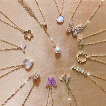 

2020 New Korean Japanese Cute Fresh Zircon Butterfly Heart Flower Mermaid Charm Necklaces For Girl Women's Wholesale Jewelry