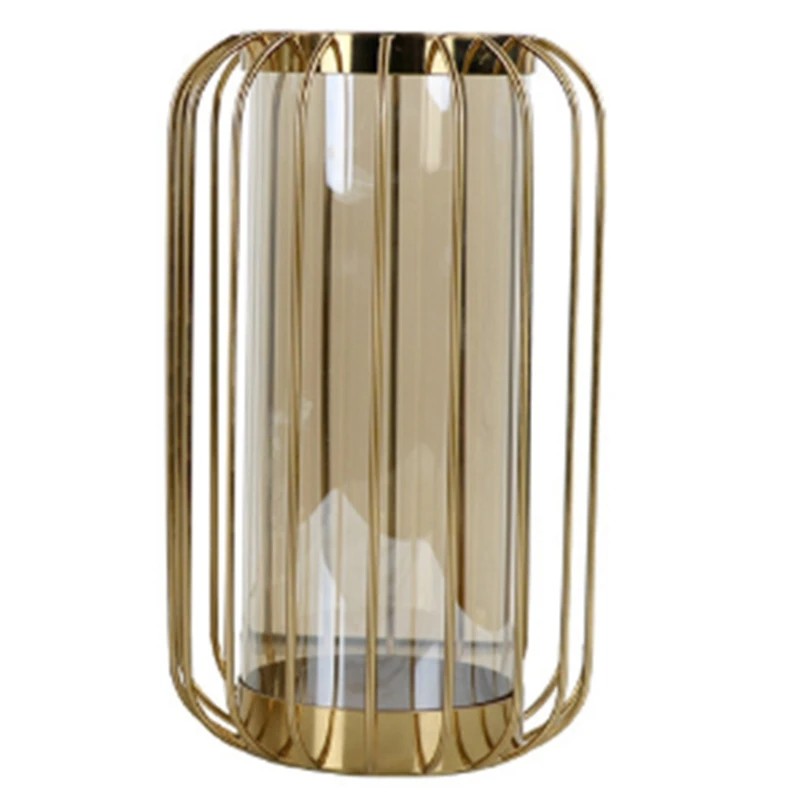 

Promotion! Nordic Ins Vase Glass Gold Bird Cage Flower Vase Tabletop Flower Pot Home Wedding Decoration Arrangement Crafts Ornam