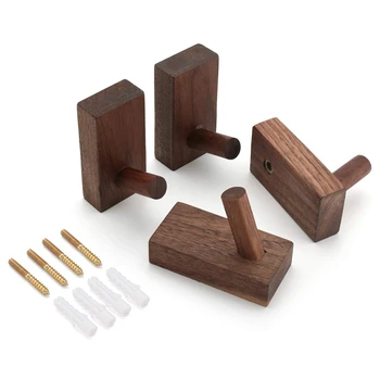

Pack of 4 Hook Rack Clothes Hat Hanger Towel Rack Home Vintage Handmade Craft Black Walnut