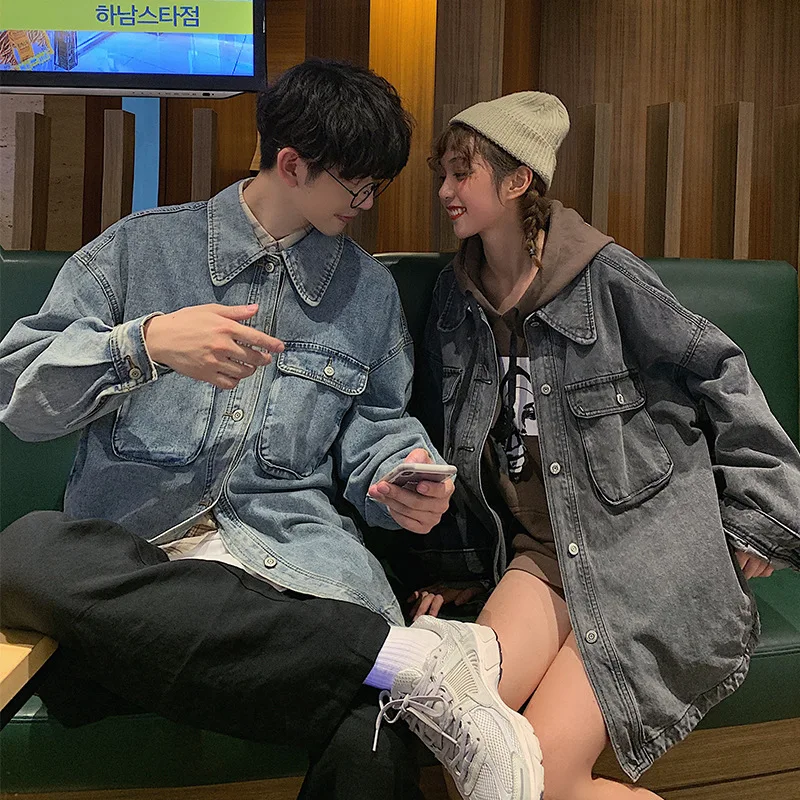 

Jeans Coat Couple Clothes Long-sleeved Coat Tops 2019 New Style Men's Clothing