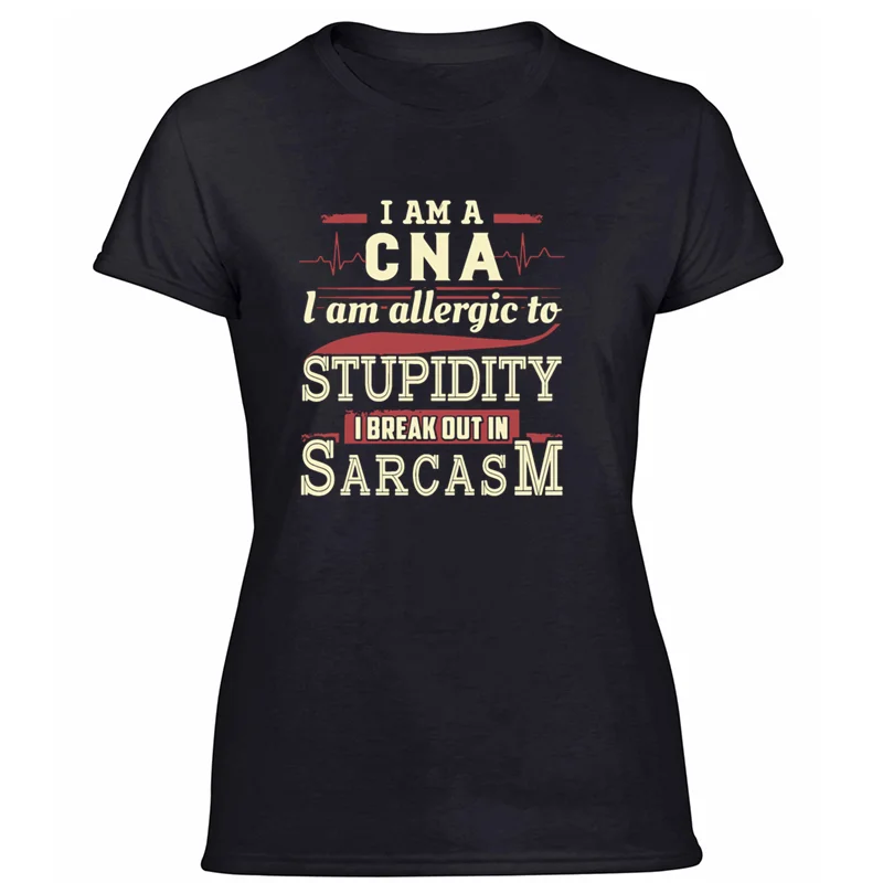 Новая модная популярная Футболка i amma cna i am Allergy to stupidity i break out, уникальная мужская футболка с юмором, известная евро - Цвет: Women-Black