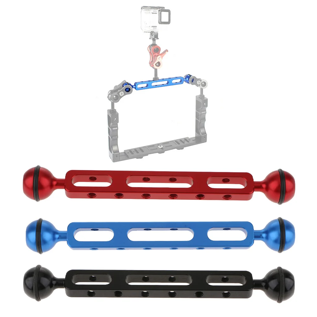 Dual Ball Joint Extension Arm for Camera Diving Underwater Photography, Pack of 3, Blue/Red/Black
