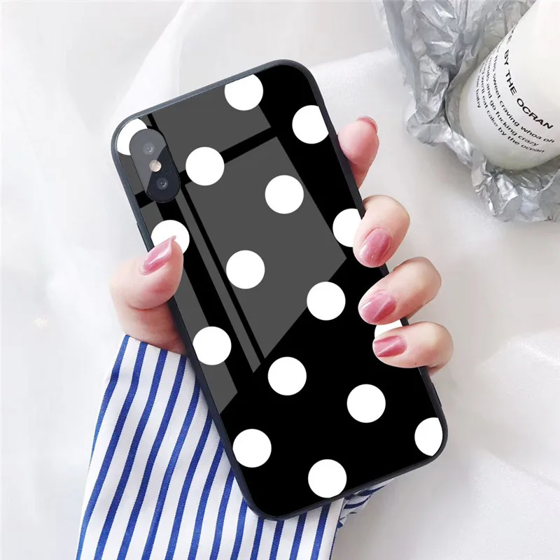 GYKZ Винтажный чехол для телефона из закаленного стекла в горошек iPhone XS MAX XR X 7 8 6 6s