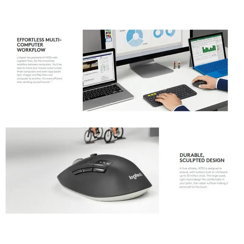 Беспроводная мышь logitech M720, Bluetooth, игровая мышь для ноутбука, ПК, геймера, Mause, 8 кнопок, 1000 dpi, оптоэлектронные мыши, компьютерная периферия