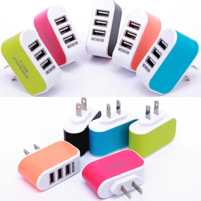 

Universal US UK AU To EU Plug 3Port Candy Color Charger Adapter To Europe Travel Wall Power Charger Adapter Converter Pin Socket
