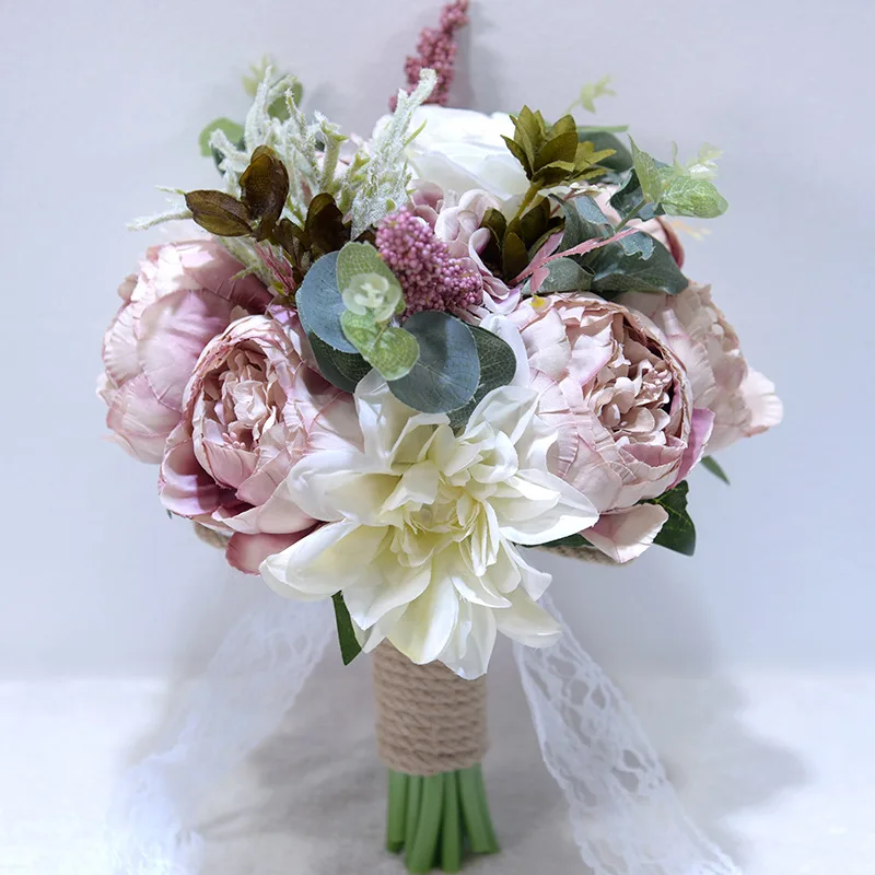 Популярный свадебный букет подружки невесты, держащие цветы, свадебные принадлежности, искусственный шелк, роза, пион, розовый цветок, украшение стола