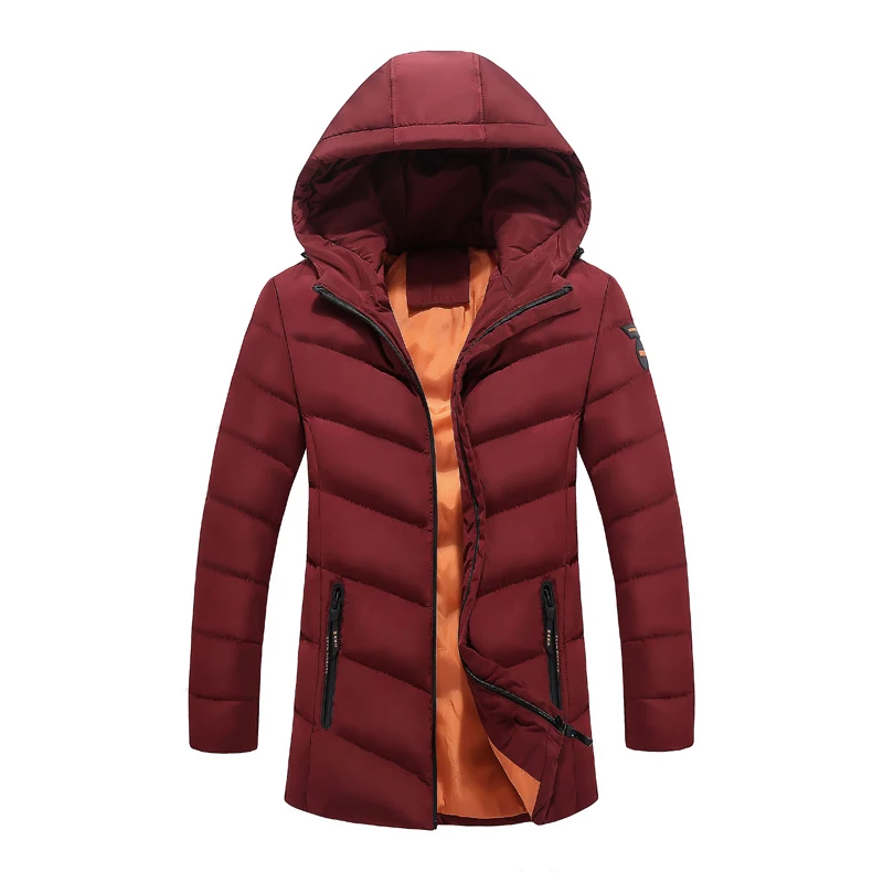 Деревянная Повседневная зимняя куртка мужская теплая однотонная парка с капюшоном мужская брендовая Длинная Куртка мужская толстая верхняя одежда Veste Hommes - Цвет: wind-red