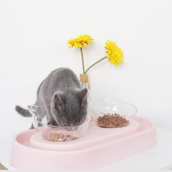 

Cat Ear Shape Food Bowl Protection Cervical Pet Spine Adjustable Angle Oblique Double Bowls