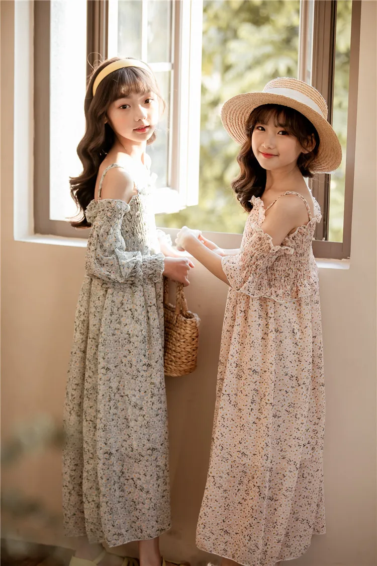 

Princess Girls Party Dress for 10 12 years Teenage Girl Floral Print Chiffon Long Maxi Dress Summer Children Beach Garden Dress