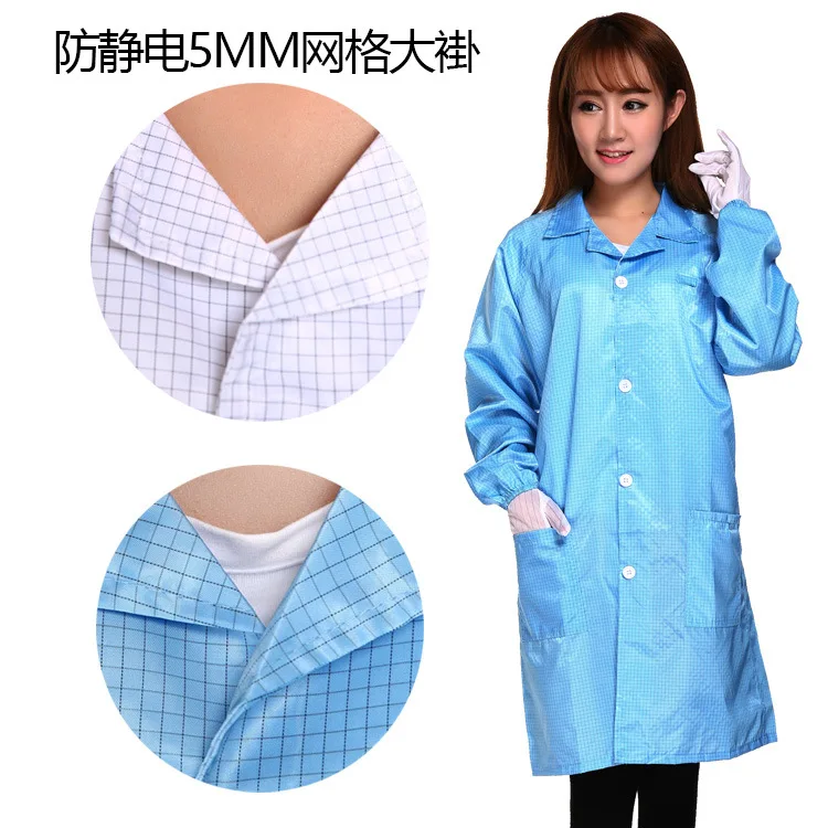 

Anti-static Grid Unlined Long Gown Anti-static Service Blue White Plaid Work Wear Grid Protection Work Clothes