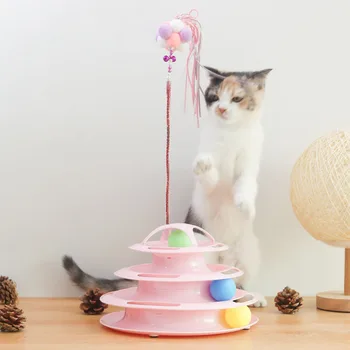 

Four Floors Pet Cat Toy Tower Tracks Disc Cat Intelligence Amusement Quadruple Disc Cat Toys Ball Training Amusement Plate