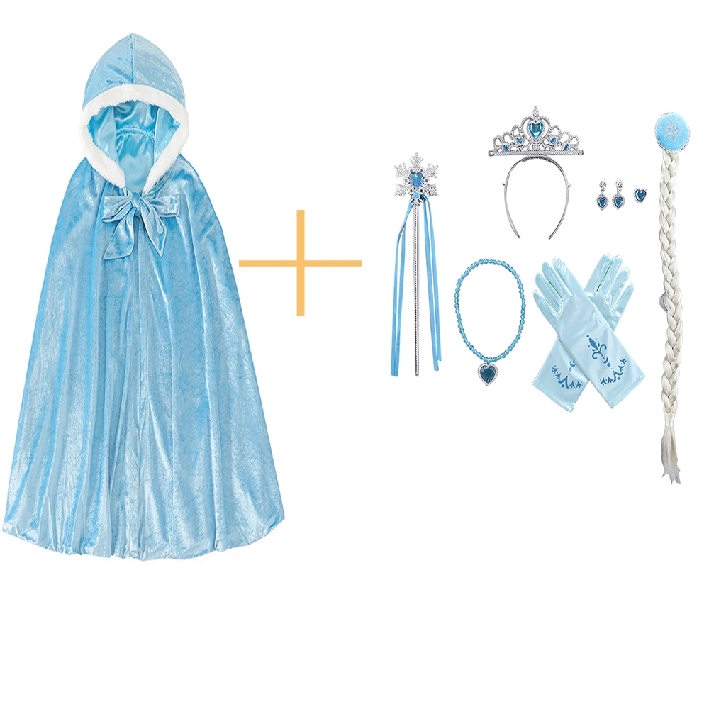 Blue set Эльза, Белоснежка, плащ, детский однотонный фланелевый большой плащ, праздничный костюм на день рождения - Цвет: Blue set