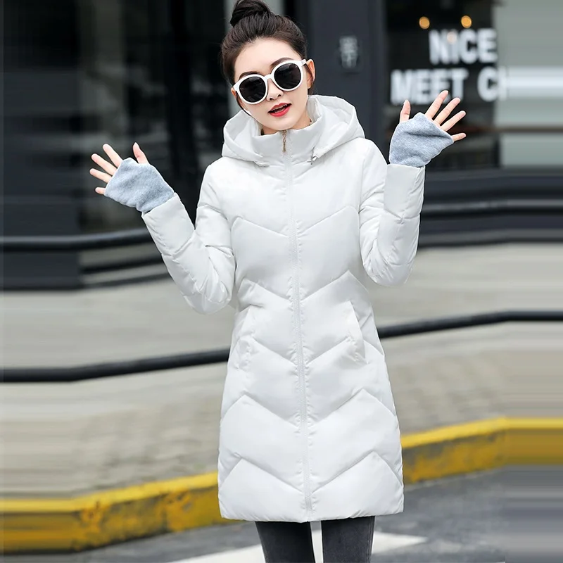 Женское зимнее теплое пальто с капюшоном размера плюс S-5XL, хлопковые парки, зимняя куртка, Женская длинная парка, Женская Стеганая куртка - Цвет: white