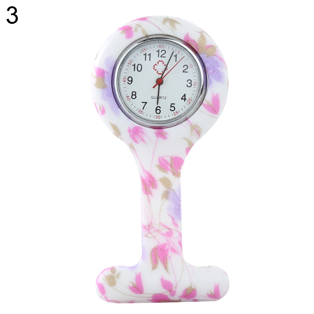 Silicone Nurse Watch Multicolor Pattern Arabic Numerals Round Dial Women Nurses Brooch Tunic Fob Watches Pocket Watches