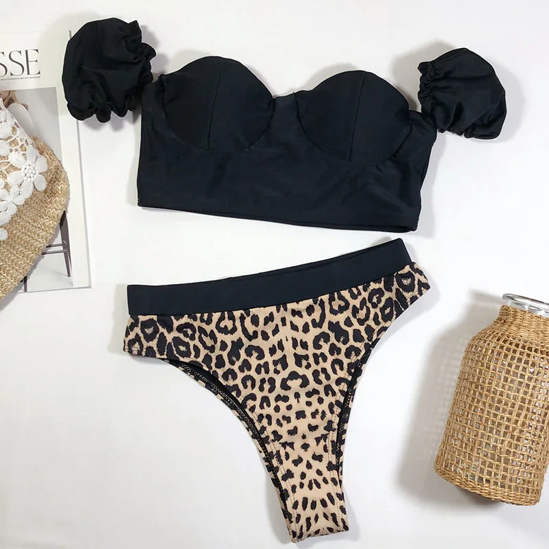 Bandeau Bikini Push Up Women's Swimsuit High Waist Bathing Suit Off Shoulder Swimwear Female Sexy Leopard Thong Biquini 2020 Bandeau Bikini Push Up Women's Swimsuit High Waist Bathing Suit Off Shoulder Swimwear Female Sexy Leopard Thong Biquini 2020