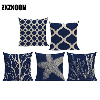 

Dark Blue Simple Geometric Pillow Covers Decorative Starfish Coral Sofa Cushion Cover Lumbar Pillows for Sofa Car Home Decor