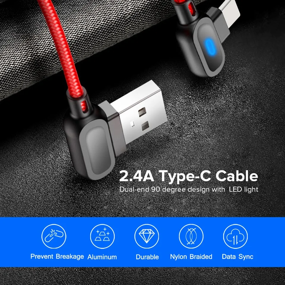 USB Type C кабель Venroii Cabo 1 м светодиодный для быстрой зарядки и синхронизации данных