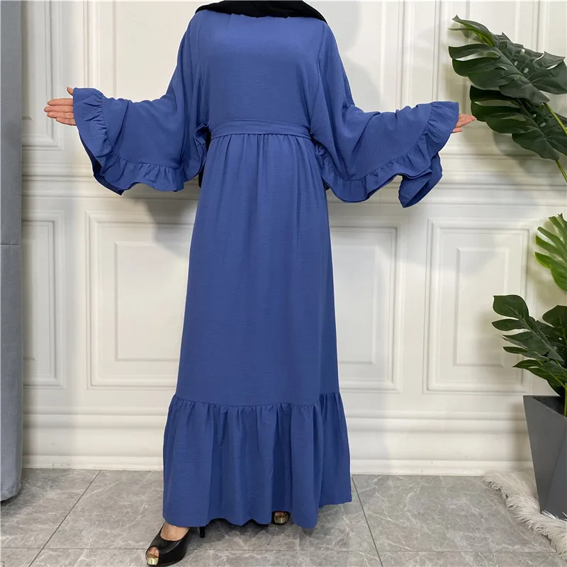 Muslim Fashion Hijab Long Dresses Women With Sashes Solid Color Islam Clothing Abaya African Dresses For