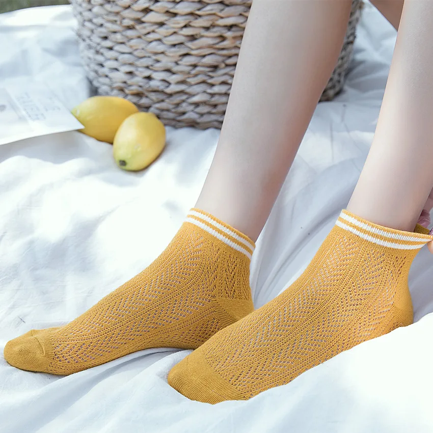 Spring And Summer New Style College Style Stripes WOMEN'S Short Socks Two-Branched Fish Bone Pattern Women’s Boat Socks Pur