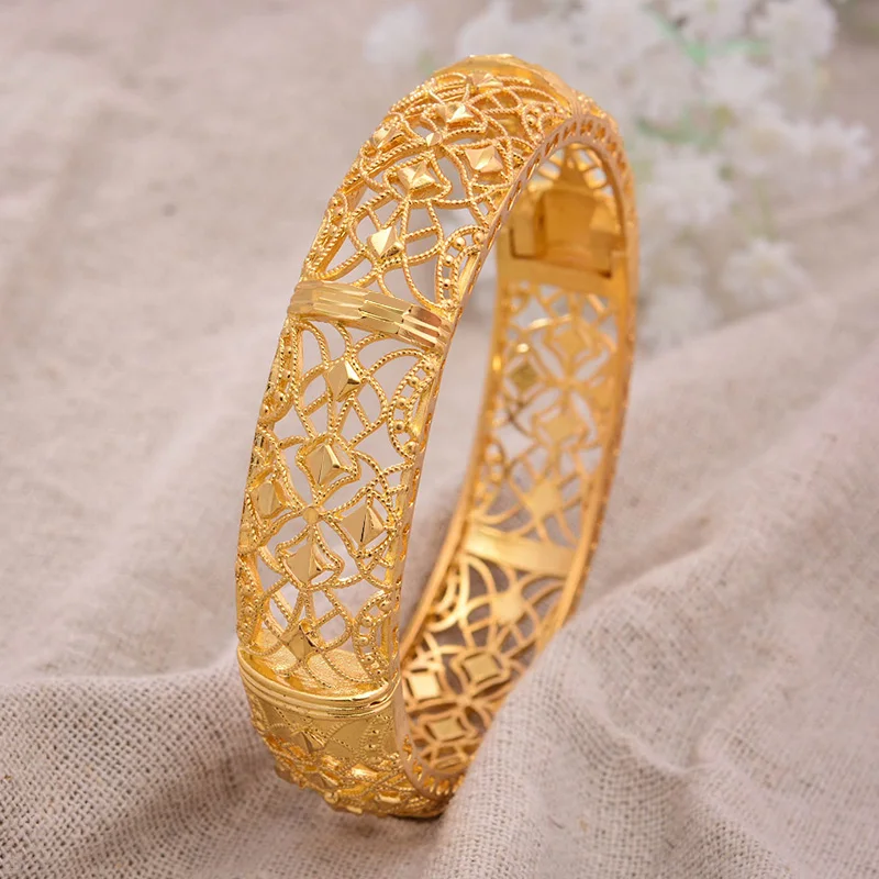 ANNAYOYO 1Pcs/lot 24K Ethiopian Gold Bangle for Women Wedding Bride Bracelets Color Jewelry Middle East African Gifts | Украшения и