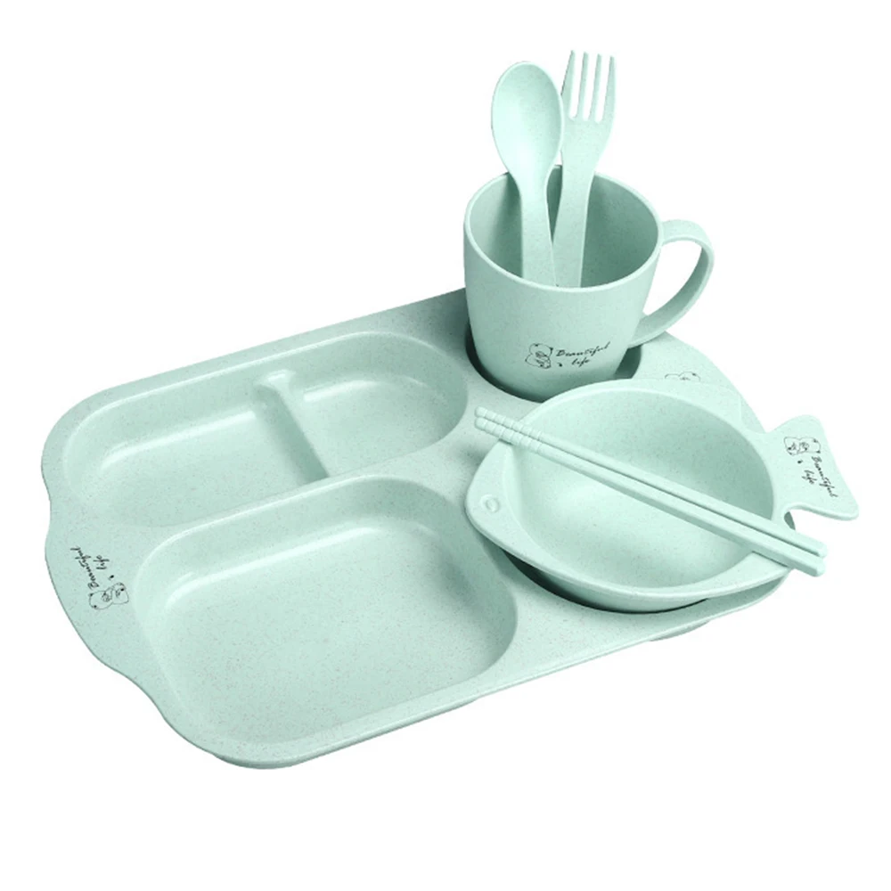 Children's Cartoon Tableware Set - 6-Piece Non-Slip Dinnerware with Plates, Bowl, Spoon, and Fork
