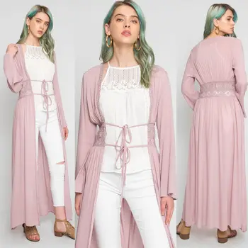 

Vintage Sexy Kimono Long Cardigan Women Casual Tunic Blouse Shirt Ladies Summer Lace Crochet Loose Tops with Sashes